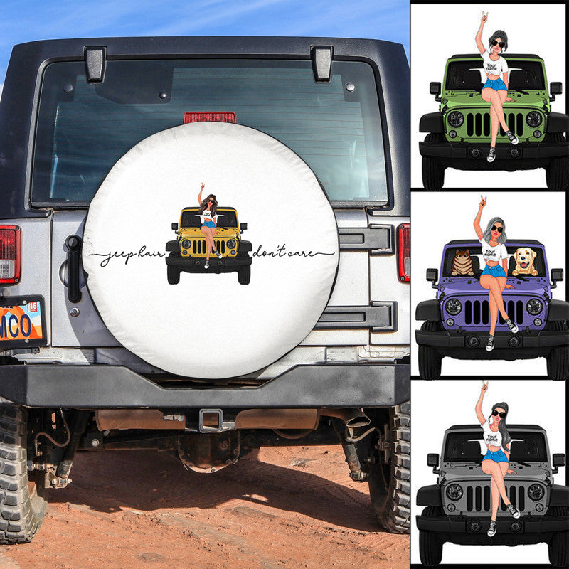 Custom Jeep Tire Cover With Camera Hole, Jeep Hair Dont Care Jeep Girl Spare Tire Cover CTM Custom - Printyourwear