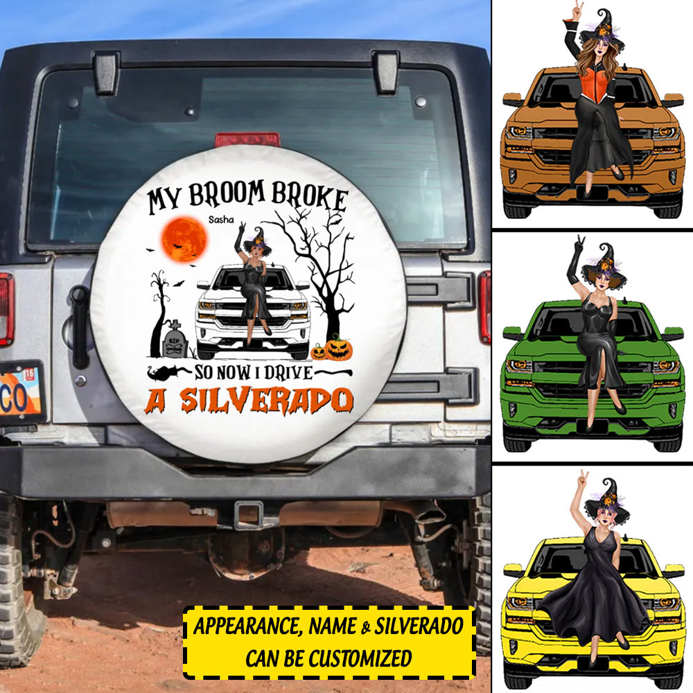 Custom Jeep Tire Cover With Camera Hole, Jeep Girl Halloween Witch Wizard Halloween Spare Tire Cover CTM Custom - Printyourwear