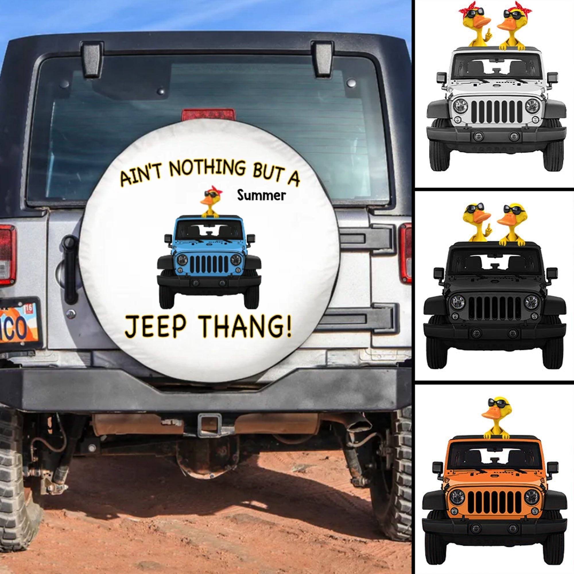 Custom Jeep Tire Cover With Camera Hole, Aint Nothing But A Jeep Thang White Jeep Tire Cover CTM Custom - Printyourwear