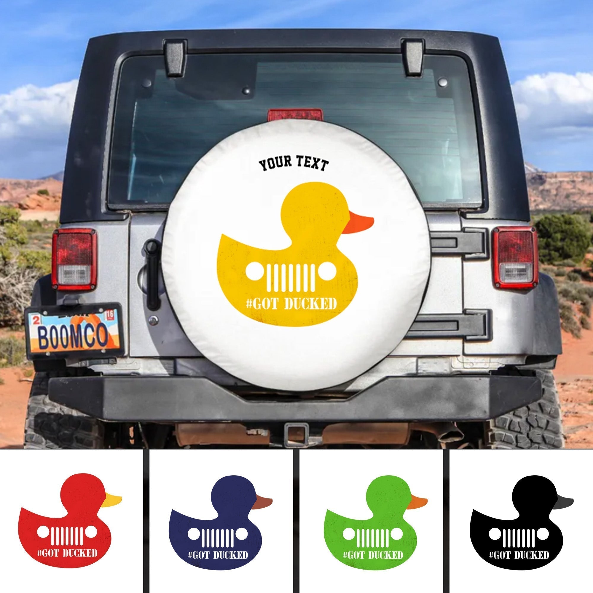 Custom Jeep Tire Cover With Camera Hole, Duck Duck White Jeep Spare Tire Cover Got Ducked CTM Custom - Printyourwear