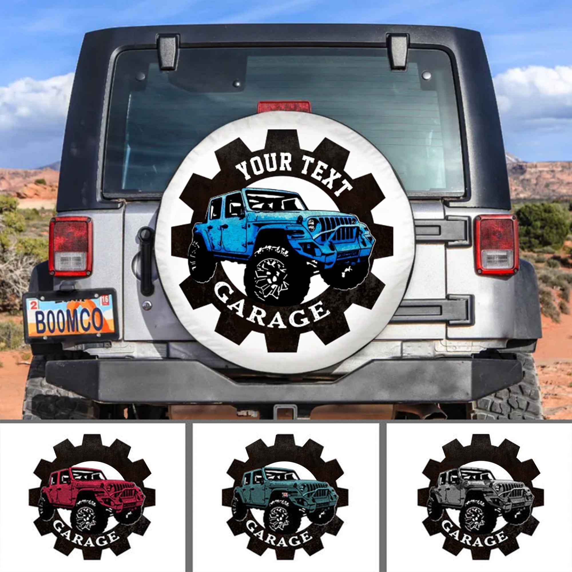 Custom Jeep Tire Cover With Camera Hole, Jeep Garage Spare Tire Cover White CTM Custom - Printyourwear