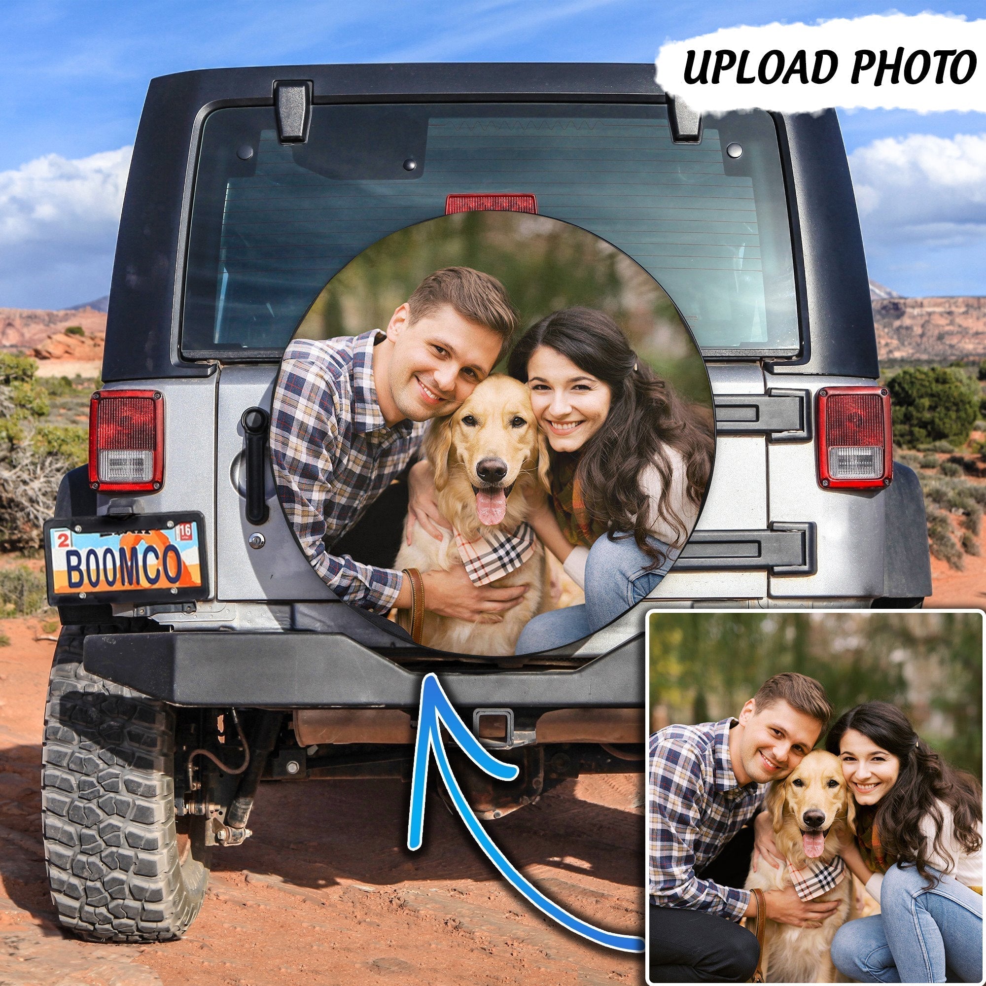 Custom Jeep Tire Cover With Camera Hole, Upload Photo On Spare Tire Cover Custom Photo CTM Custom - Printyourwear