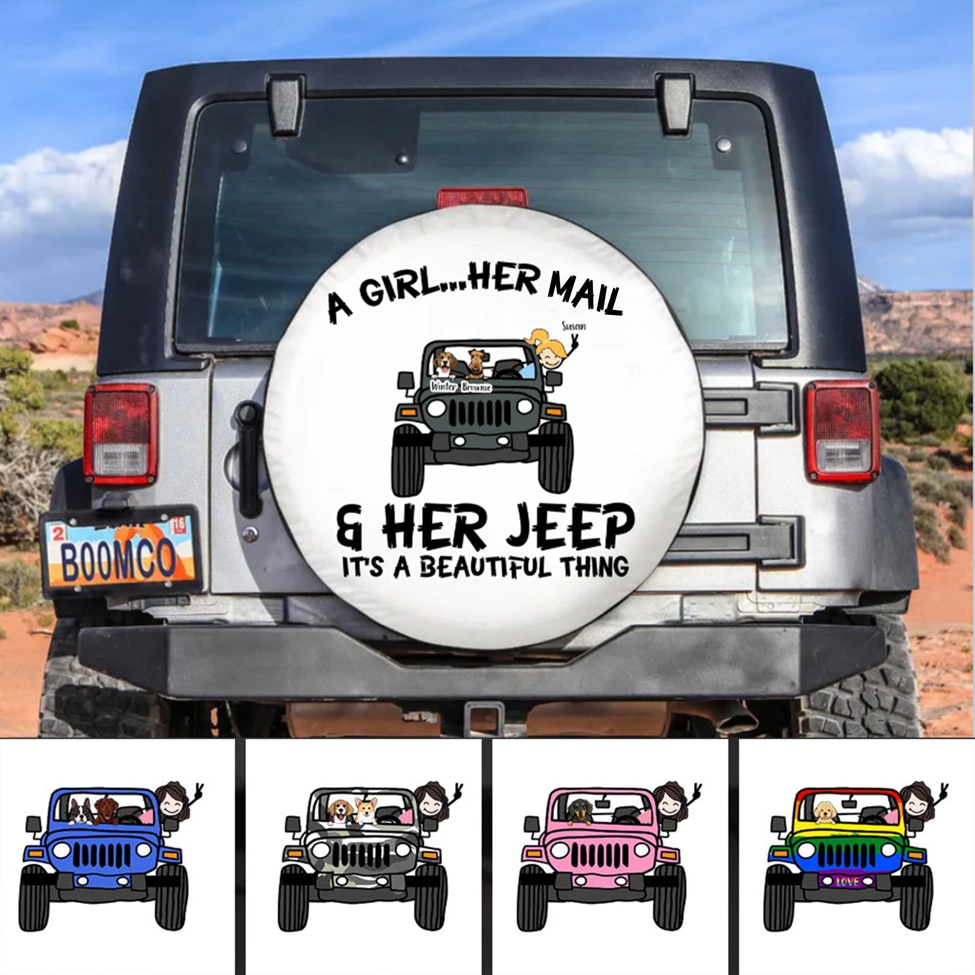 Custom Jeep Tire Cover With Camera Hole, Jeep Girl A Girl Her Mail Her Jeep Spare Tire Cover It's a Beautiful Thing White CTM Custom - Printyourwear