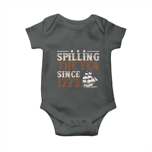 Spilling The Tea Since 1773 Baby Onesie Retro Usa Patriotic 4th of July Party TS10 Dark Heather Print Your Wear