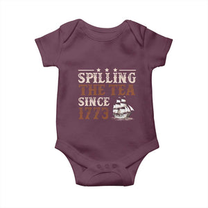 Spilling The Tea Since 1773 Baby Onesie Retro Usa Patriotic 4th of July Party TS10 Maroon Print Your Wear