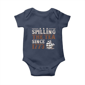 Spilling The Tea Since 1773 Baby Onesie Retro Usa Patriotic 4th of July Party TS10 Navy Print Your Wear