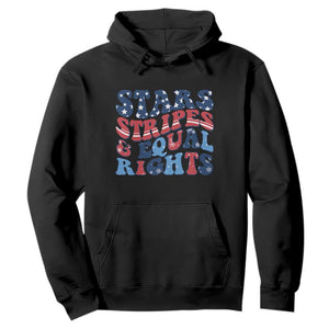 Stars Stripes And Equal Rights Hoodie Groovy Retro 4th Of July TS10 Black Print Your Wear