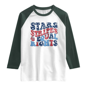 Stars Stripes And Equal Rights Raglan Shirt Groovy Retro 4th Of July TS10 White Dark Forest Green Print Your Wear