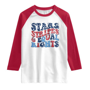 Stars Stripes And Equal Rights Raglan Shirt Groovy Retro 4th Of July TS10 White Red Print Your Wear
