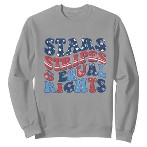 Stars Stripes And Equal Rights Sweatshirt Groovy Retro 4th Of July TS10 Sport Gray Print Your Wear
