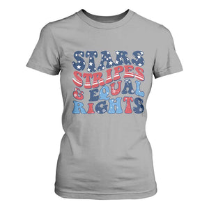 Stars Stripes And Equal Rights T Shirt For Women Groovy Retro 4th Of July TS10 Sport Gray Print Your Wear