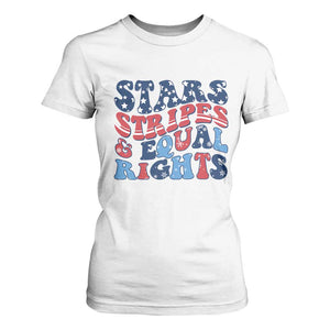 Stars Stripes And Equal Rights T Shirt For Women Groovy Retro 4th Of July TS10 White Print Your Wear