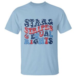 Stars Stripes And Equal Rights T Shirt Groovy Retro 4th Of July TS10 Light Blue Print Your Wear