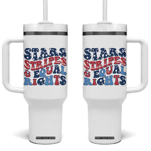 Stars Stripes And Equal Rights Tumbler With Handle Groovy Retro 4th Of July TS10 One Size: 40 oz White Print Your Wear