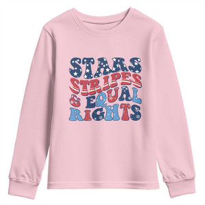 Stars Stripes And Equal Rights Youth Sweatshirt Groovy Retro 4th Of July TS10 Light Pink Print Your Wear