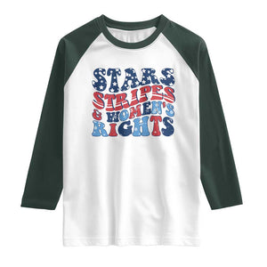 Stars Stripes And Women Rights Raglan Shirt Groovy Retro 4th Of July TS10 White Dark Forest Green Print Your Wear