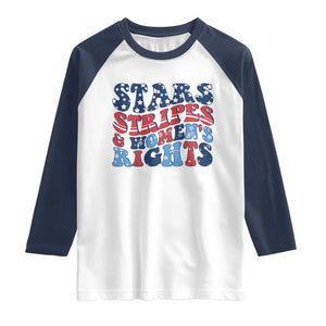 Stars Stripes And Women Rights Raglan Shirt Groovy Retro 4th Of July TS10 White Navy Print Your Wear