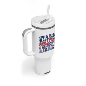 Stars Stripes And Women Rights Tumbler With Handle Groovy Retro 4th Of July TS10 Print Your Wear