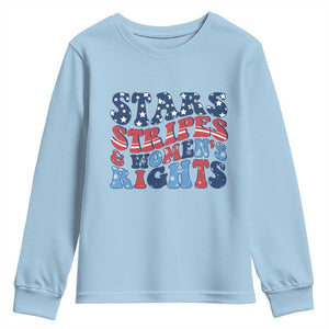 Stars Stripes And Women Rights Youth Sweatshirt Groovy Retro 4th Of July TS10 Light Blue Print Your Wear