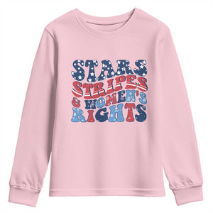 Stars Stripes And Women Rights Youth Sweatshirt Groovy Retro 4th Of July TS10 Light Pink Print Your Wear