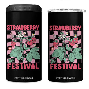 Strawberry Festival 4 in 1 Can Cooler Tumbler Fruit Lover Botanical Retro Groovy TS02 One Size: 16 oz Black Print Your Wear