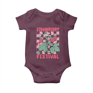 Strawberry Festival Baby Onesie Fruit Lover Botanical Retro Groovy TS02 Maroon Print Your Wear
