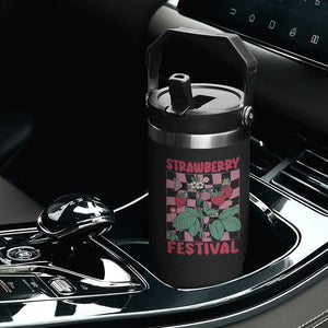 Strawberry Festival Flip Straw Tumbler Fruit Lover Botanical Retro Groovy TS02 Print Your Wear