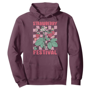 Strawberry Festival Hoodie Fruit Lover Botanical Retro Groovy TS02 Maroon Print Your Wear