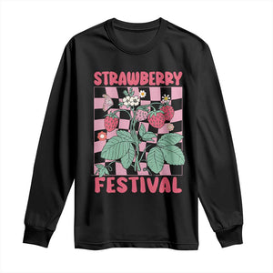 Strawberry Festival Long Sleeve Shirt Fruit Lover Botanical Retro Groovy TS02 Black Print Your Wear
