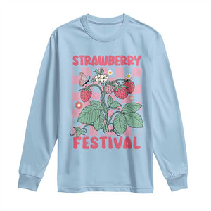 Strawberry Festival Long Sleeve Shirt Fruit Lover Botanical Retro Groovy TS02 Light Blue Print Your Wear