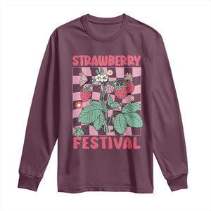 Strawberry Festival Long Sleeve Shirt Fruit Lover Botanical Retro Groovy TS02 Maroon Print Your Wear