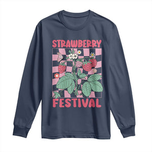 Strawberry Festival Long Sleeve Shirt Fruit Lover Botanical Retro Groovy TS02 Navy Print Your Wear