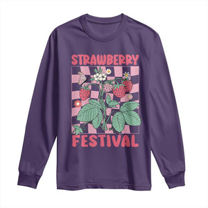 Strawberry Festival Long Sleeve Shirt Fruit Lover Botanical Retro Groovy TS02 Purple Print Your Wear
