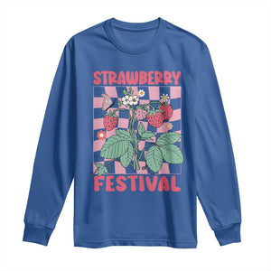 Strawberry Festival Long Sleeve Shirt Fruit Lover Botanical Retro Groovy TS02 Royal Blue Print Your Wear