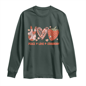 Strawberry Festival Long Sleeve Shirt Peace Love Strawberry Cute Fruit Lover TS02 Dark Forest Green Print Your Wear