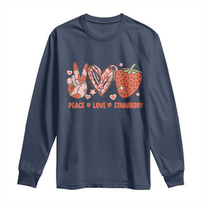 Strawberry Festival Long Sleeve Shirt Peace Love Strawberry Cute Fruit Lover TS02 Navy Print Your Wear