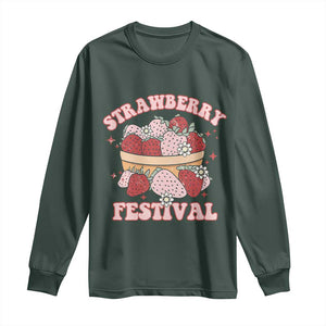 Strawberry Festival Long Sleeve Shirt Retro Strawberries Fruit Lover TS02 Dark Forest Green Print Your Wear