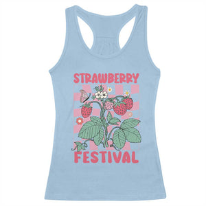 Strawberry Festival Racerback Tank Top Fruit Lover Botanical Retro Groovy TS02 Light Blue Print Your Wear