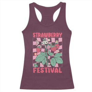 Strawberry Festival Racerback Tank Top Fruit Lover Botanical Retro Groovy TS02 Maroon Print Your Wear