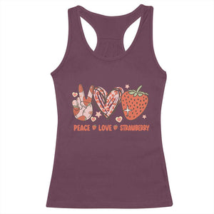 Strawberry Festival Racerback Tank Top Peace Love Strawberry Cute Fruit Lover TS02 Maroon Print Your Wear