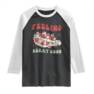 Strawberry Festival Raglan Shirt Feeling Berry Good Fruit Lover Skeleton Hand TS02 Black White Print Your Wear