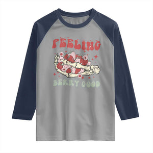 Strawberry Festival Raglan Shirt Feeling Berry Good Fruit Lover Skeleton Hand TS02 Sport Gray Navy Print Your Wear