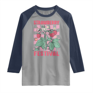 Strawberry Festival Raglan Shirt Fruit Lover Botanical Retro Groovy TS02 Sport Gray Navy Print Your Wear