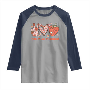 Strawberry Festival Raglan Shirt Peace Love Strawberry Cute Fruit Lover TS02 Sport Gray Navy Print Your Wear