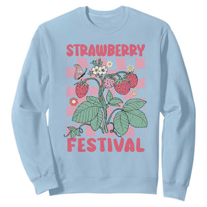Strawberry Festival Sweatshirt Fruit Lover Botanical Retro Groovy TS02 Light Blue Print Your Wear