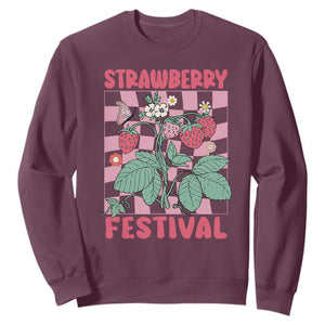 Strawberry Festival Sweatshirt Fruit Lover Botanical Retro Groovy TS02 Maroon Print Your Wear