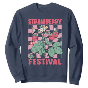 Strawberry Festival Sweatshirt Fruit Lover Botanical Retro Groovy TS02 Navy Print Your Wear