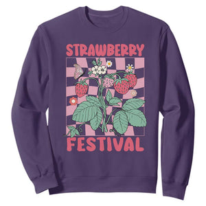 Strawberry Festival Sweatshirt Fruit Lover Botanical Retro Groovy TS02 Purple Print Your Wear