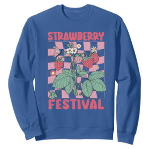 Strawberry Festival Sweatshirt Fruit Lover Botanical Retro Groovy TS02 Royal Blue Print Your Wear