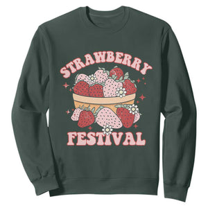 Strawberry Festival Sweatshirt Retro Strawberries Fruit Lover TS02 Dark Forest Green Print Your Wear